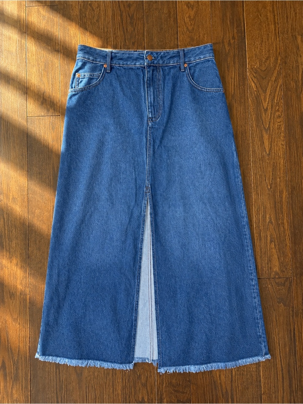 Pilcro by Anthropologie Blue Denim Pencil Skirt with Front Slit Sz 12 NWOT